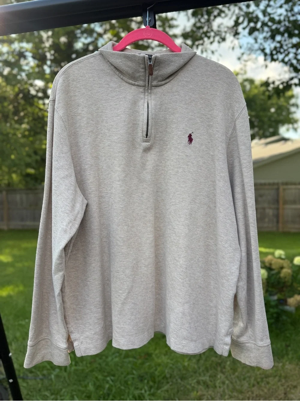 Polo Ralph Lauren Estate Rib Quarter Zip Sweater Oatmeal Heather Beige Mens LG